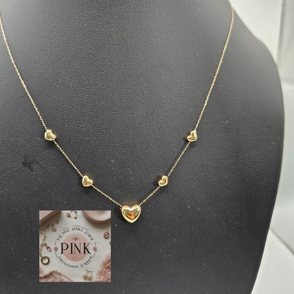 Sold NEW Heart Station Necklace 18K Japan real Gold Stamped 40cm - Picture 1 of 7